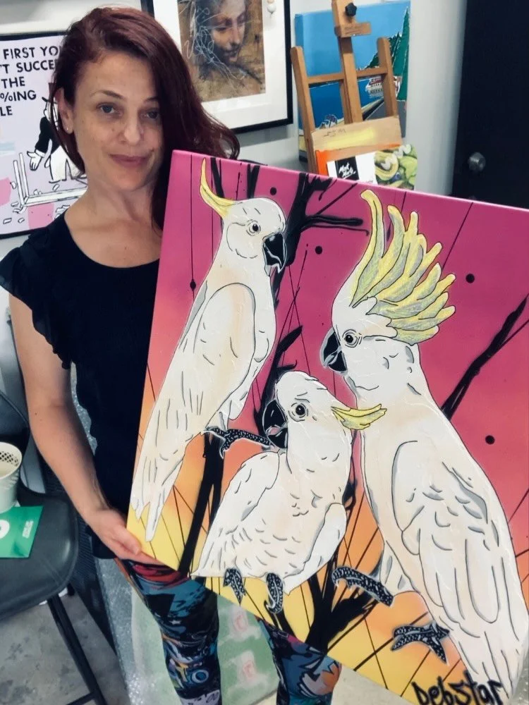 ☀️🌈Sending some colour to a lovely new North QLD collector with these cheeky cockatoos!👏💕💙@bluethumbart 
.
#cockatoo #parrot #birdart #birdpainting #birdlover