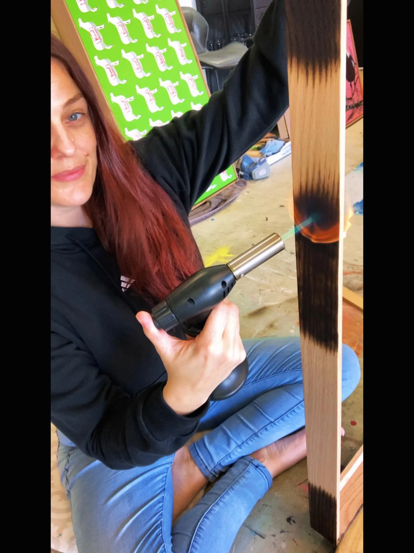 🔥My Ikigai!💕 (Ikigai = Japanese concept representing your &ldquo;reason for being&rdquo;) 🔥I&rsquo;m trying out the Japanese wood burning technique Shou Sugi Ban on my oak frame! It&rsquo;s tying in beautifully with my landscape painting!❤️
.
#sho