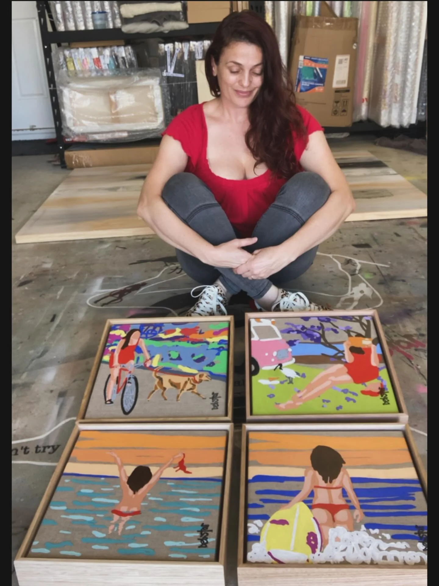 👠☀️These 4 from my &lsquo;Lady in Red&rsquo; series explore the everyday and a bit of me time! Now available on @the_east_coast_arts_trail 💫Please check out Niki&rsquo;s amazing website if you haven&rsquo;t done so already!❤️https://www.theeastcoas