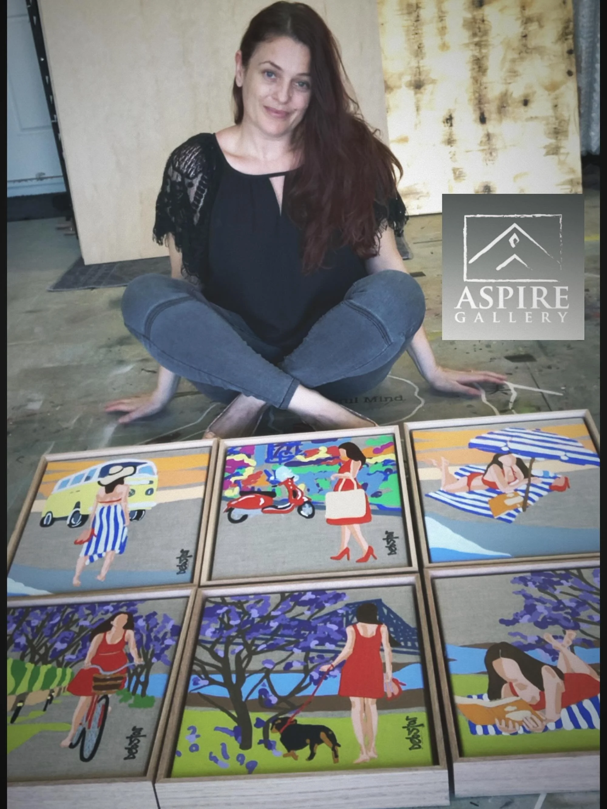 👠So happy for this!!😊My collection of six Lady in Red paintings is now available to view online, Exclusive to @aspiregallery or view in person from Saturday as part of their &ldquo;Roam&rdquo;: Australian &amp; Bush Exhibition! 👠🌸💕
.
#aspiregall