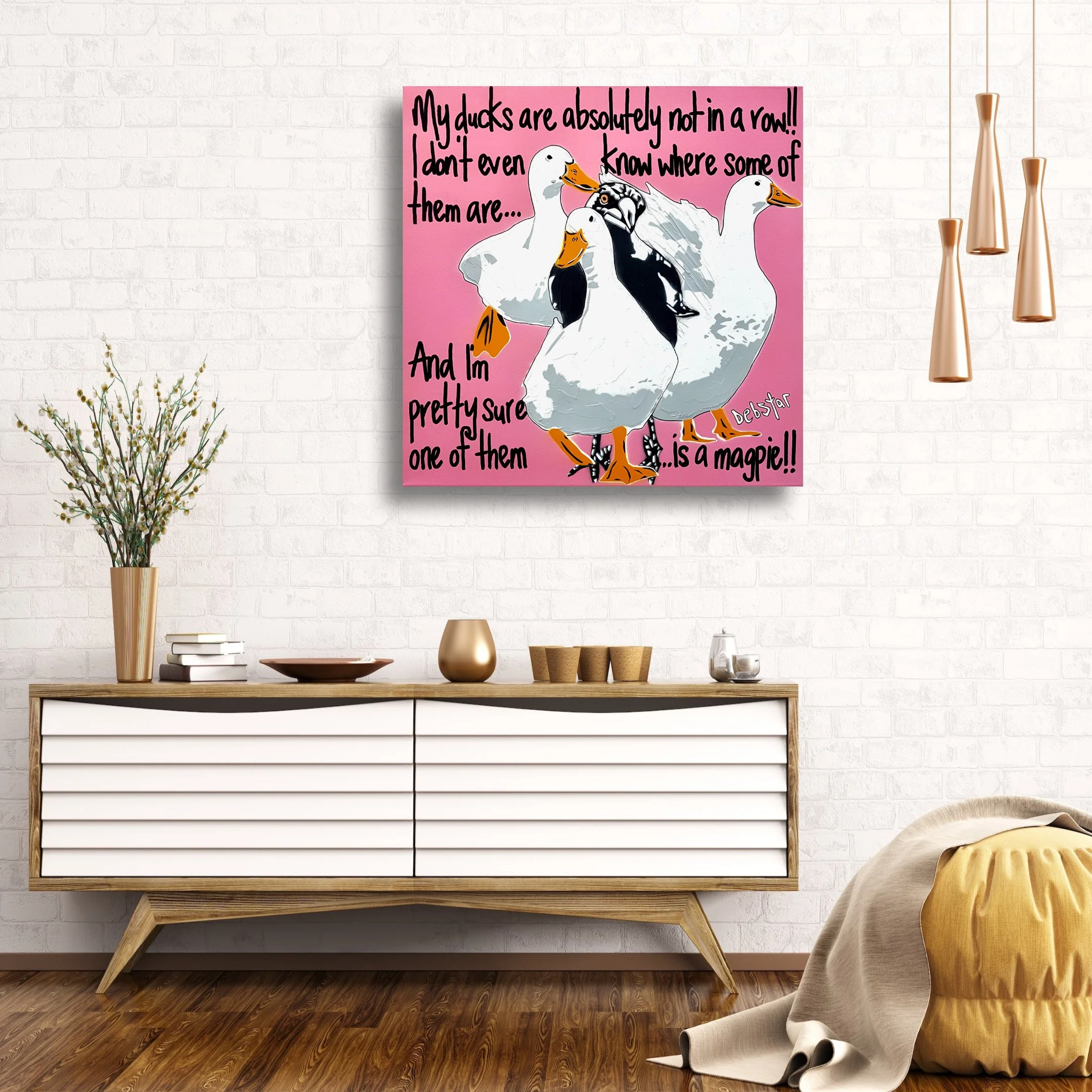 Ducks in a Row! - Pink 61cm x 61cm $950