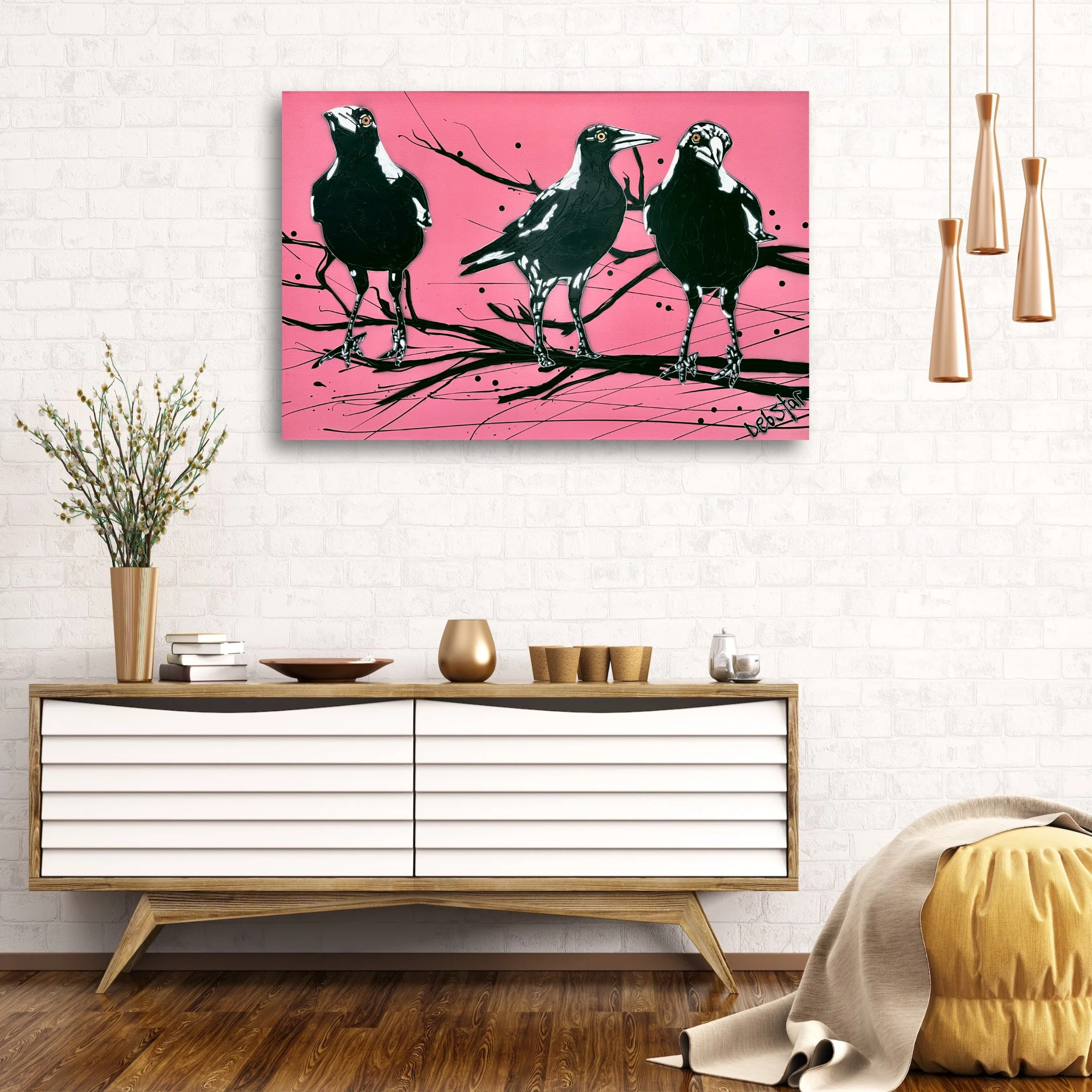 Pink Magpie Street Birds 92cm x 61cm
