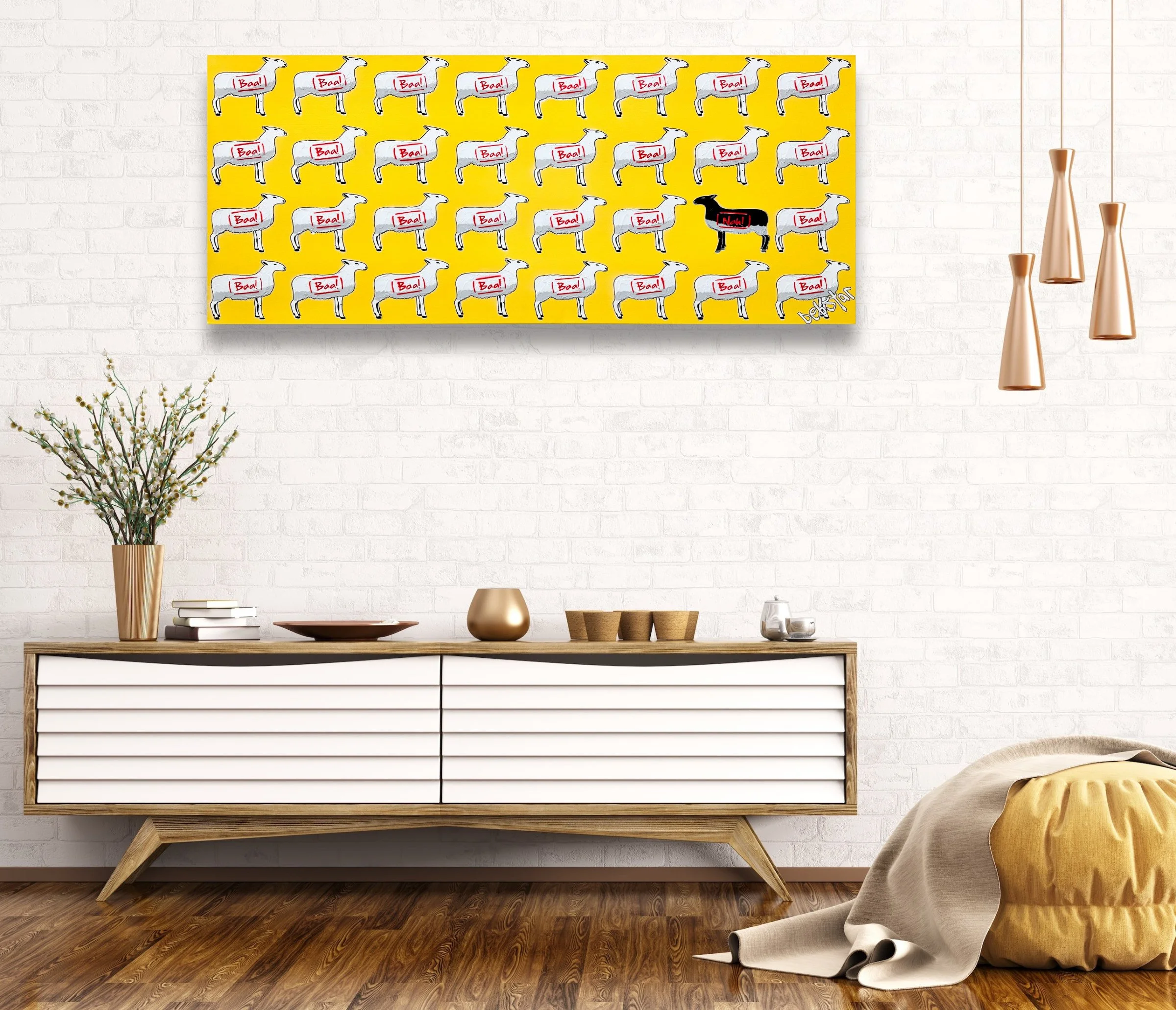 Commission The Black Sheep - Yellow 122cm x 61cm $1790