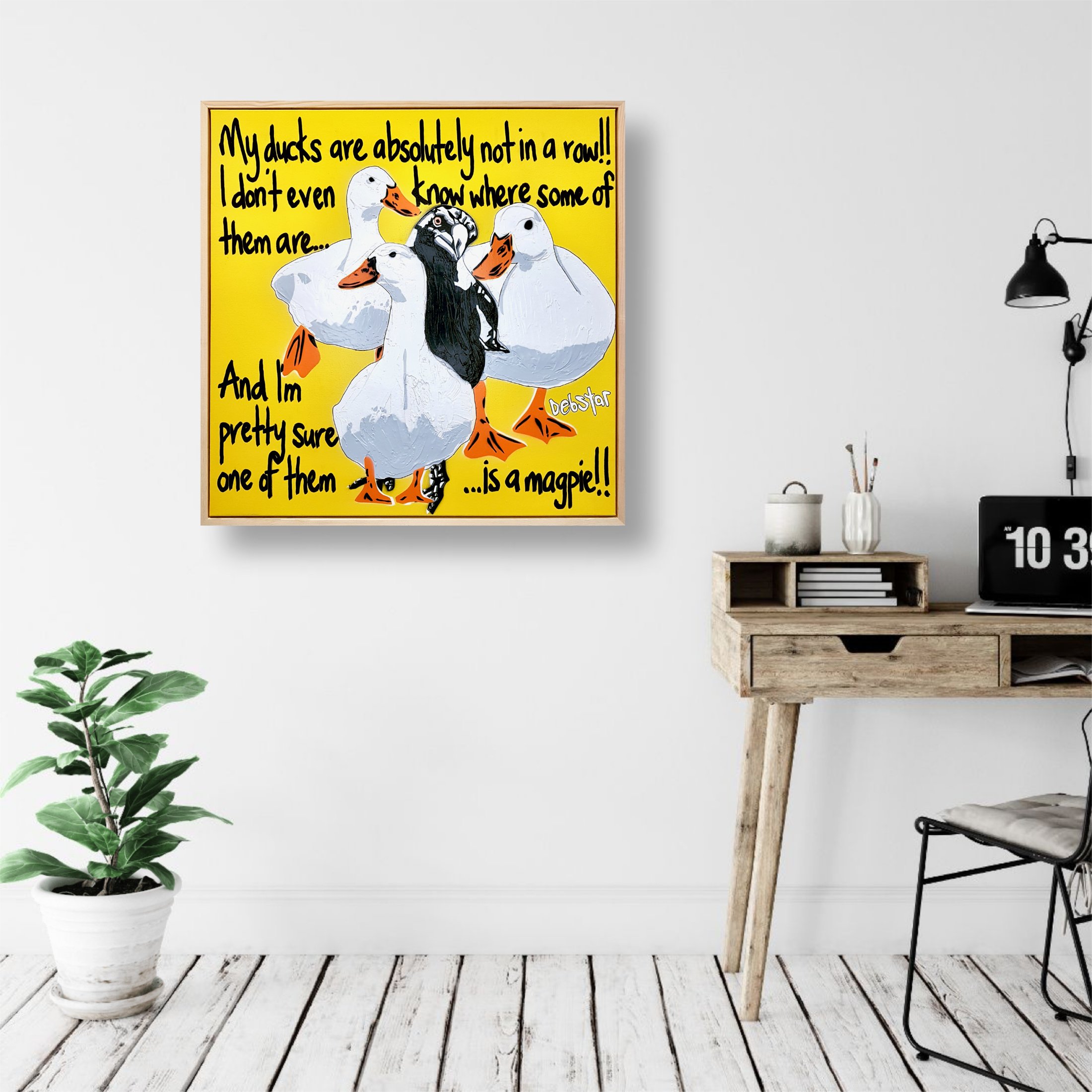 Ducks in a Row! - Yellow #2 Framed 64cm x 64cm $850