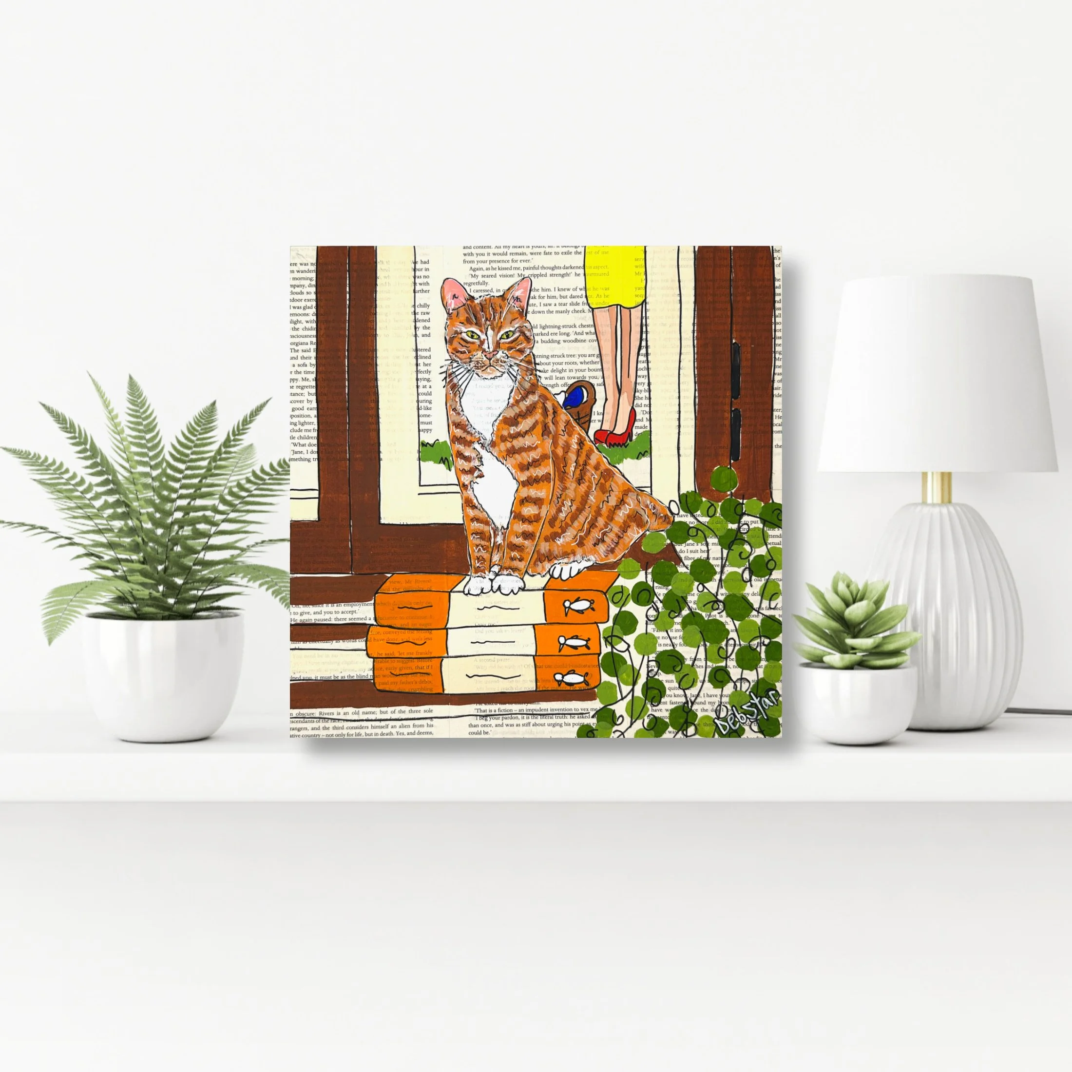 Cat Capers - Books and Washing 30cm x 30cm $450