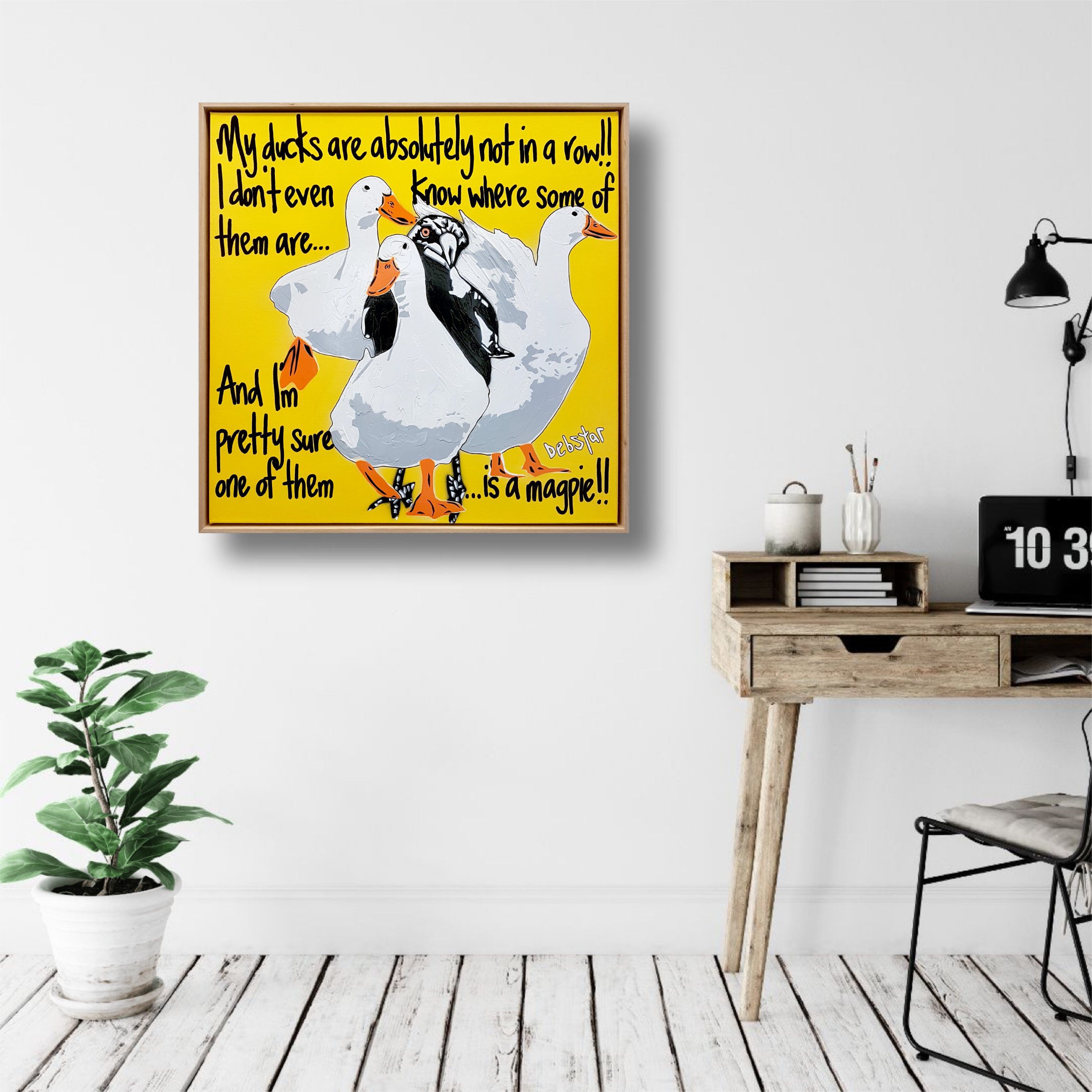 Ducks in a Row! - Yellow Framed 64cm x 64cm $850