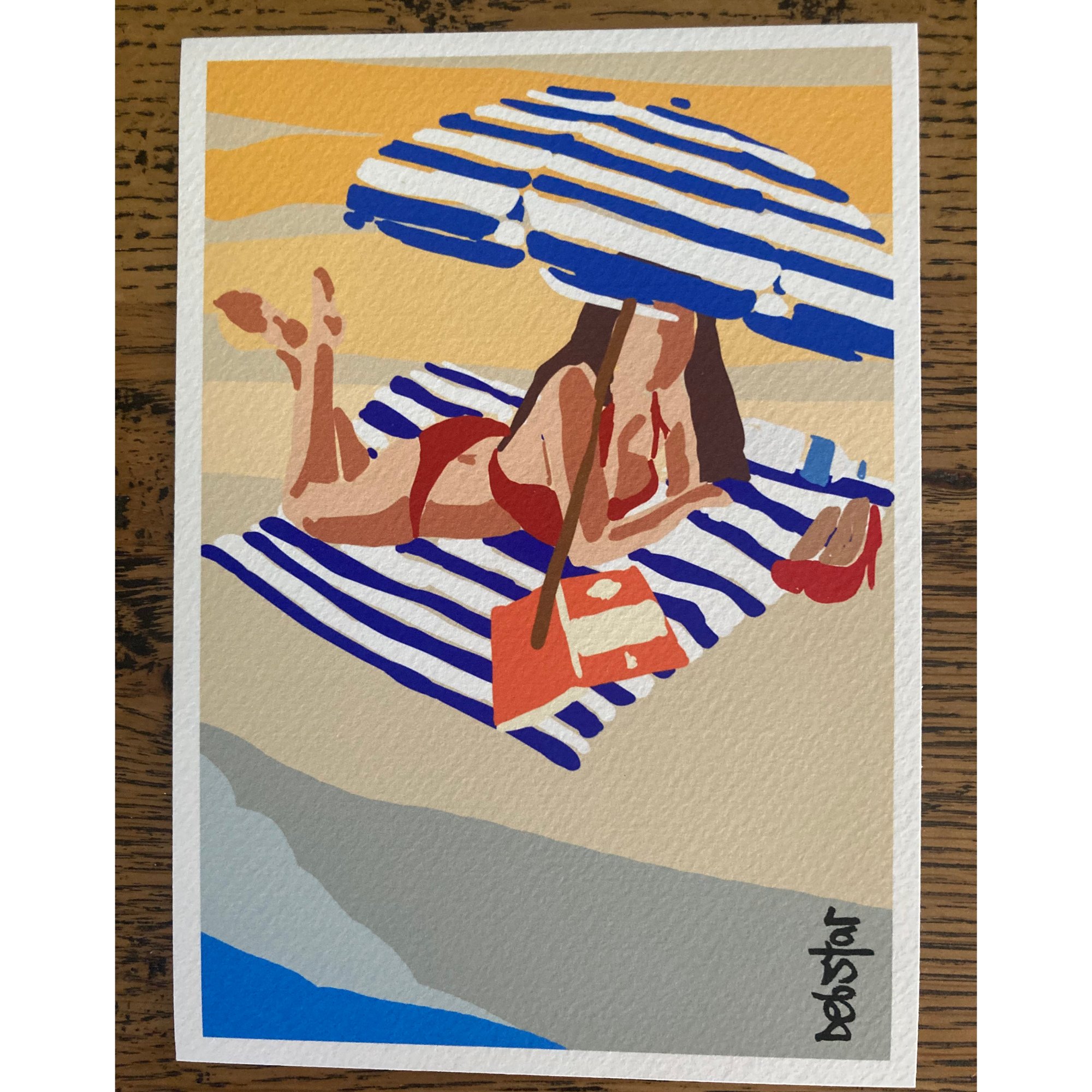 Lady in Red - Beach Umbrella A5 Limited Edition Print