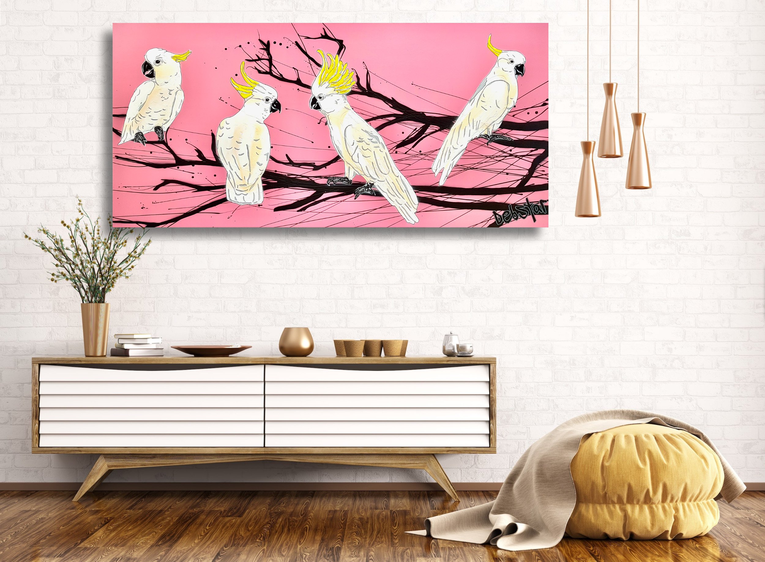 Cockatoos Crackle 152cm x 76cm