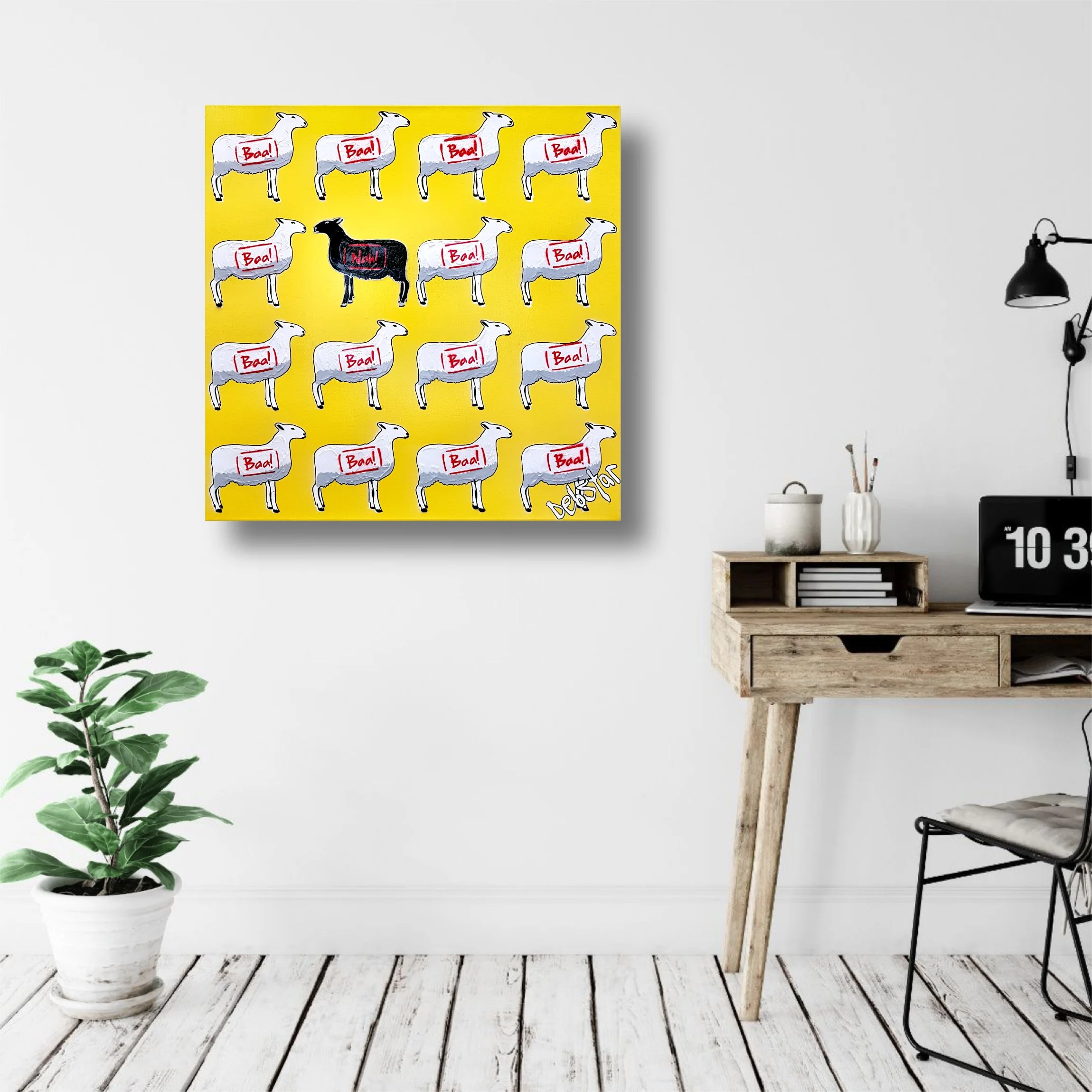 The Black Sheep - Yellow 61cm x 61cm $690