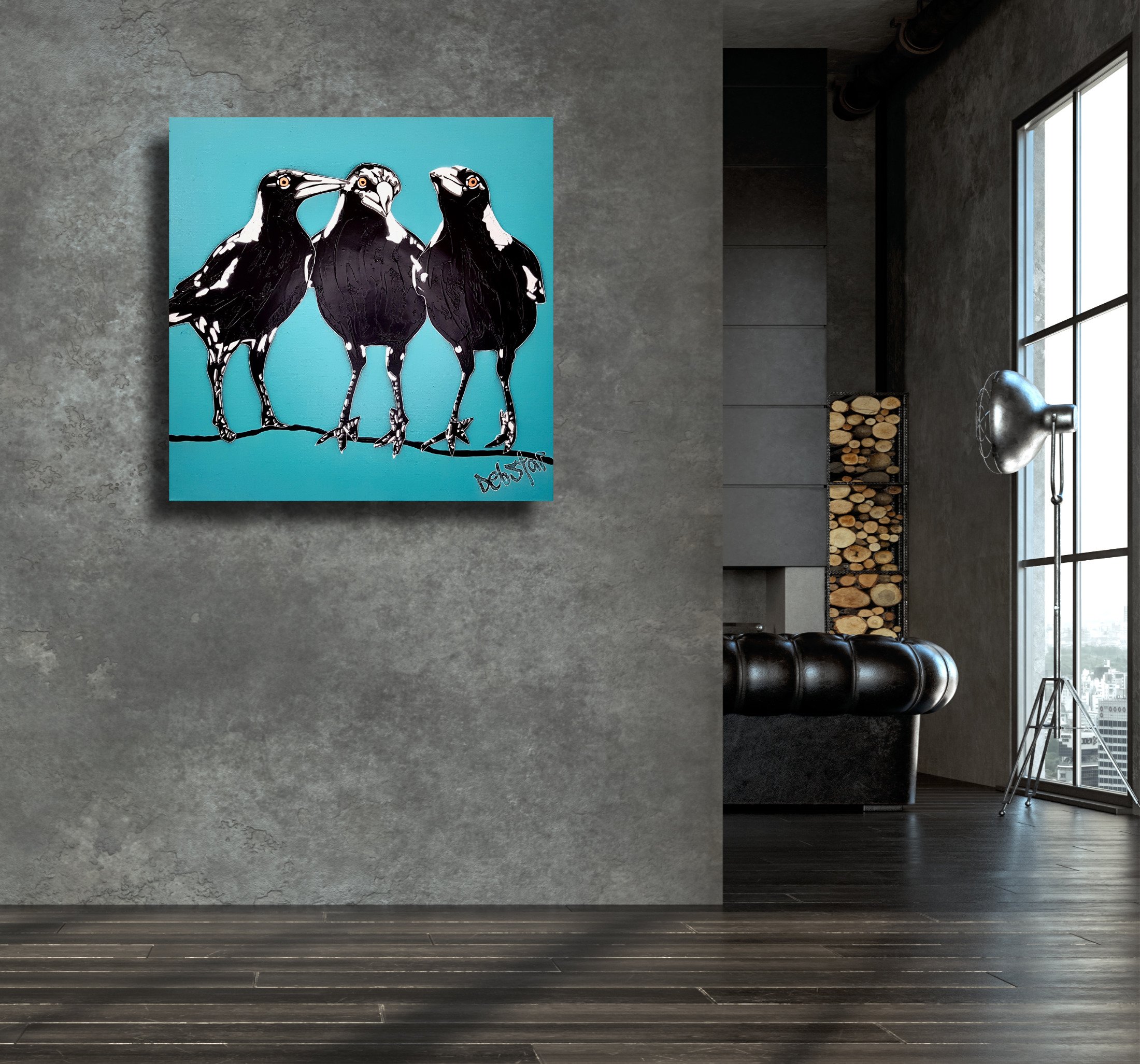 Magpies 3's Trouble Blue Pop 61cm w x 61cm $590