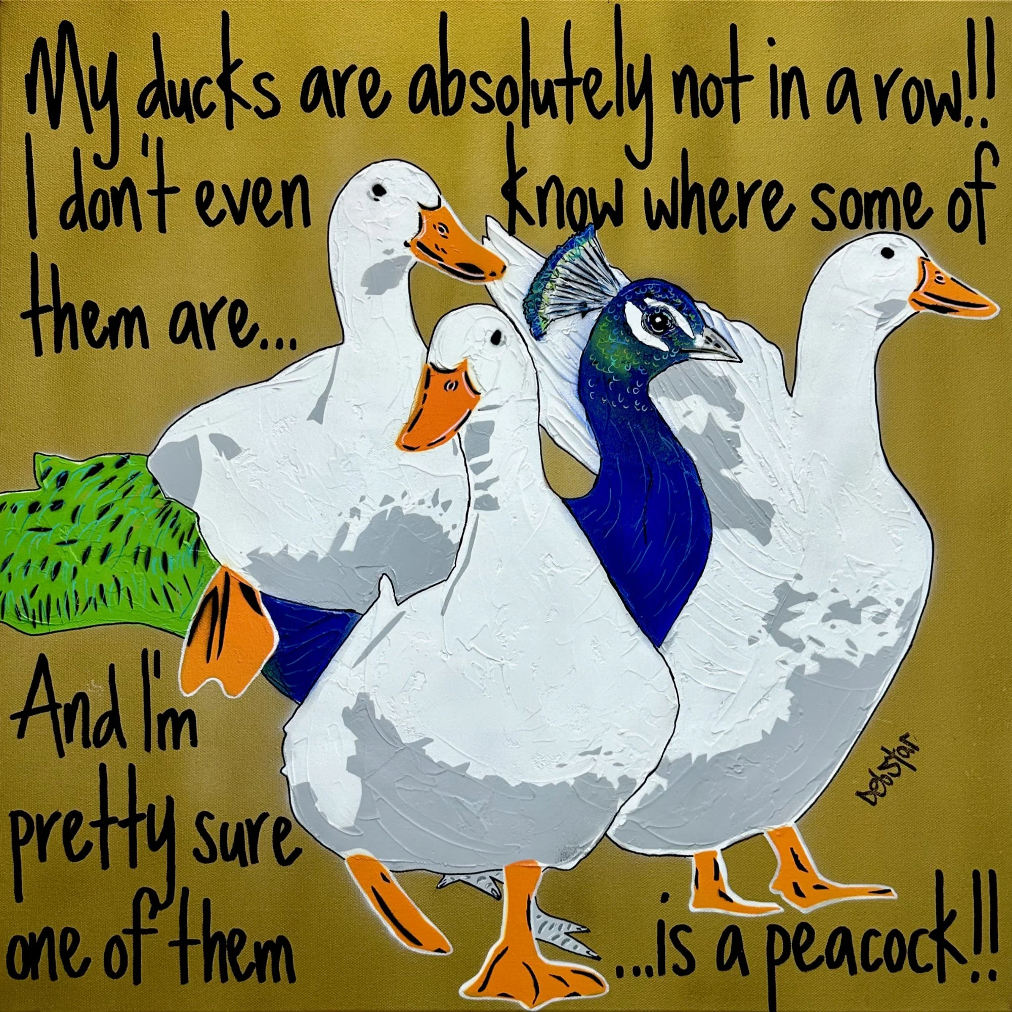 Ducks in a Row Gold Peacock 61cm x 61cm