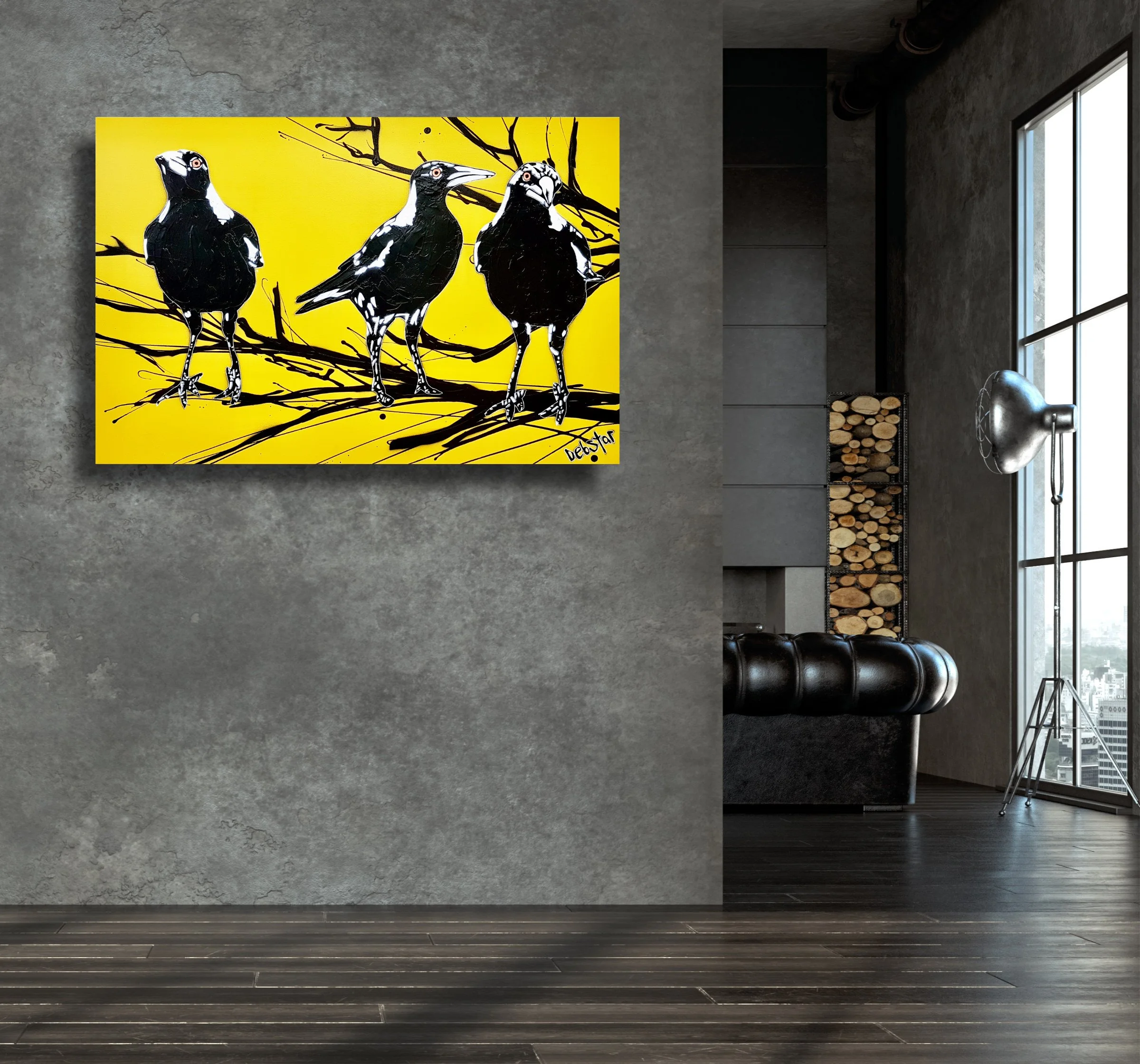 Magpie Street Birds! Yellow 92cm x 61cm $1190