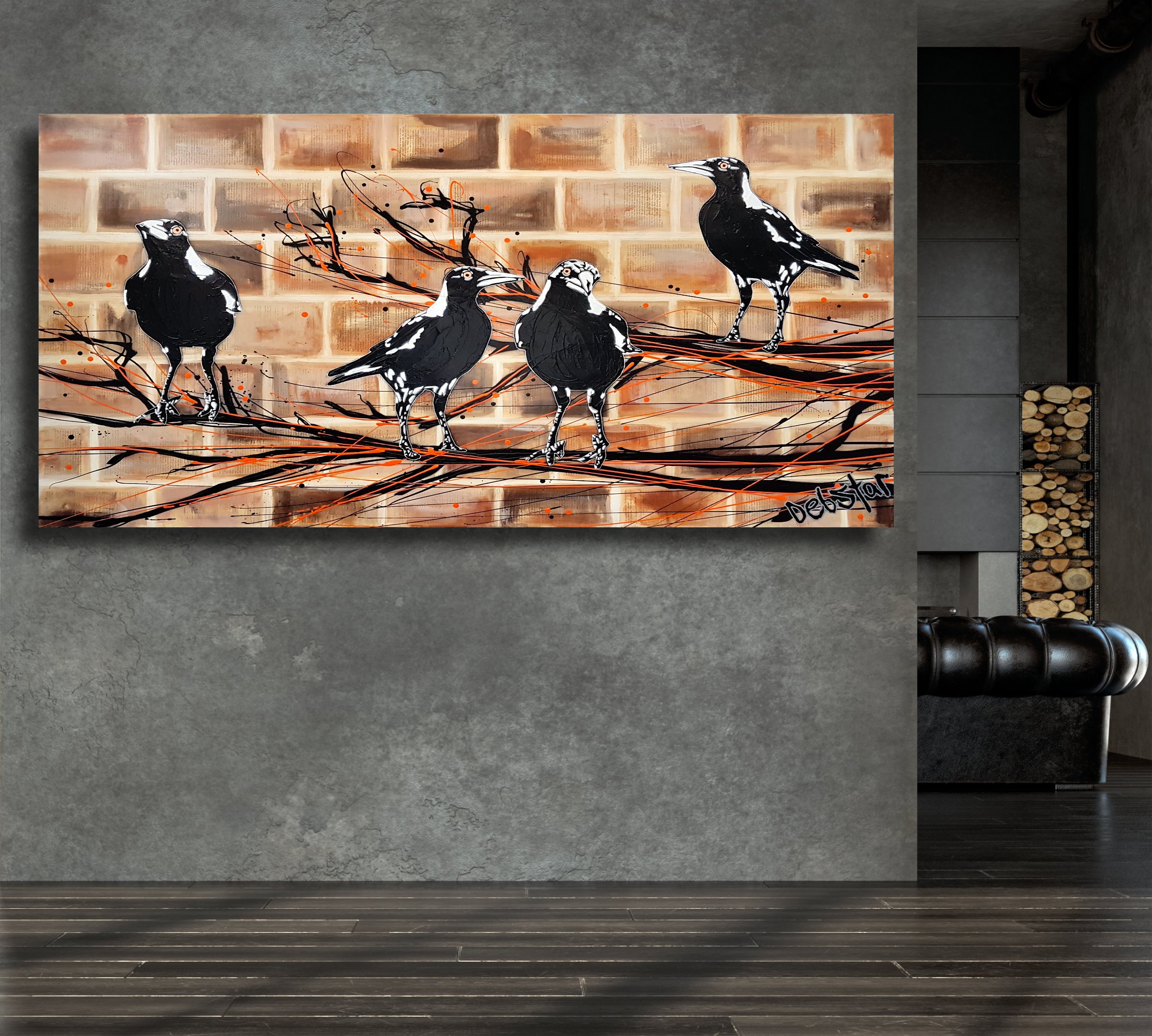 magpie-mischief-brick-wall-book-pages-pop-popart-deborah-lang-art-urban-canvas-2.jpg