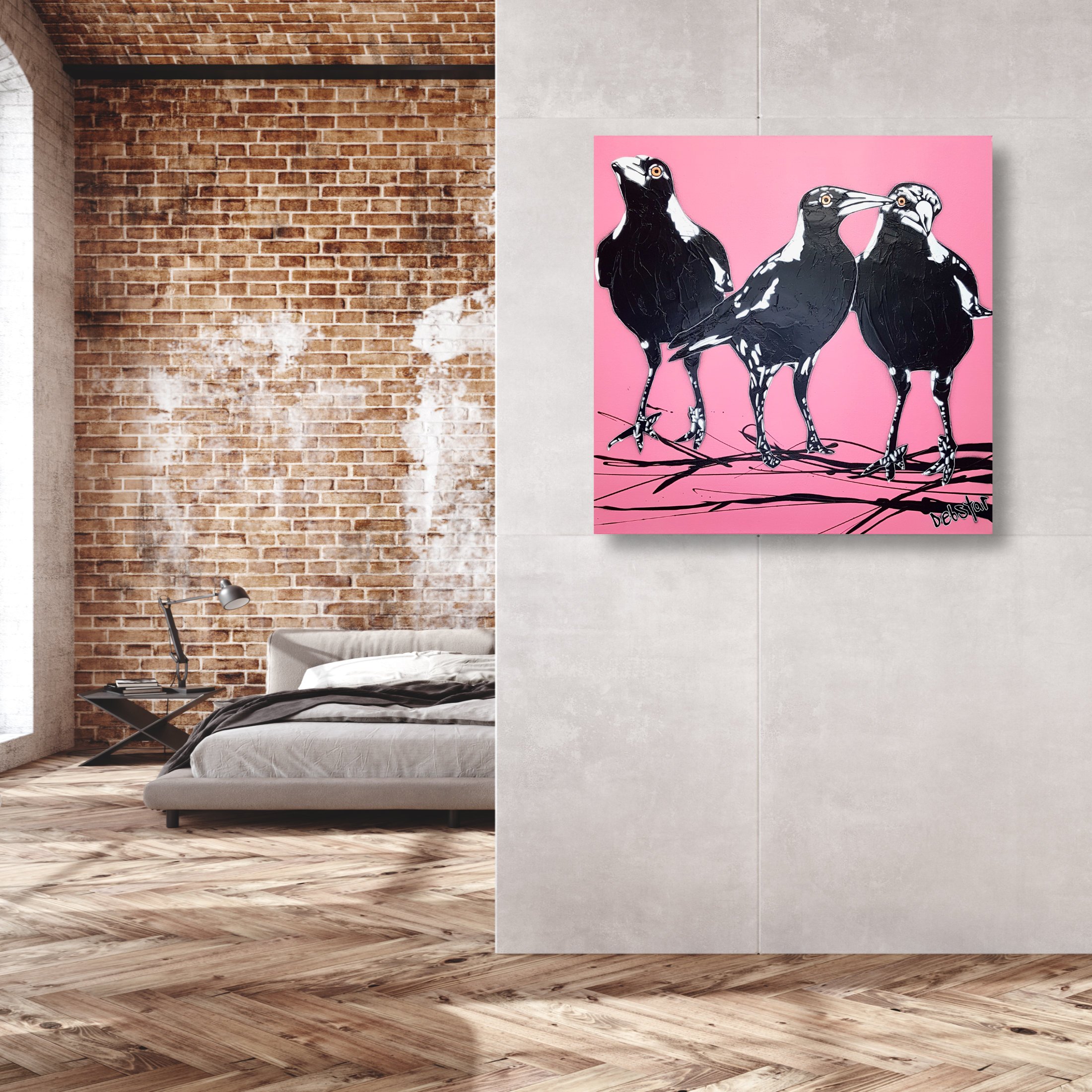 magpies-3's-trouble-pink-pop-popart-deborah-lang-art-urban-canvas-6.jpg