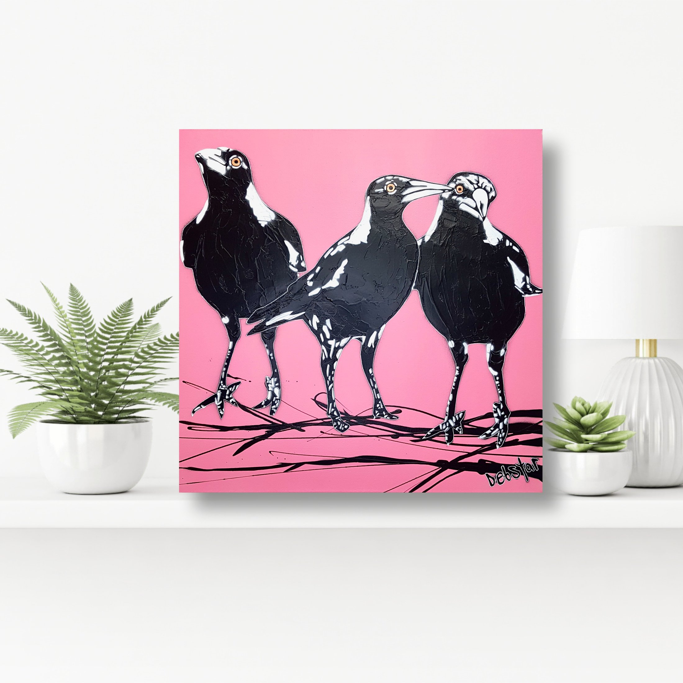 magpies-3's-trouble-pink-pop-popart-deborah-lang-art-urban-canvas-4.jpg