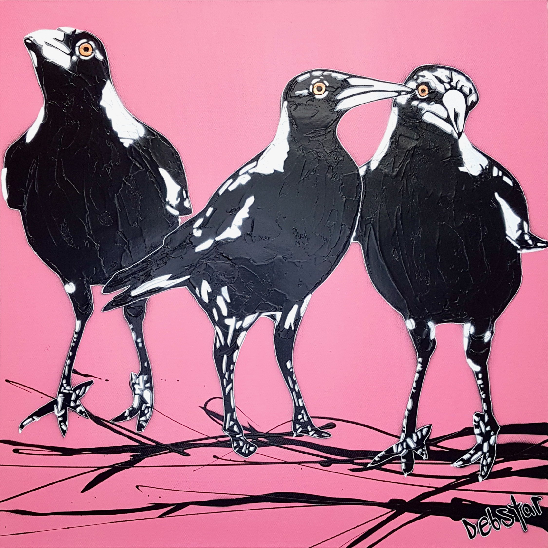 magpies-3's-trouble-pink-pop-popart-deborah-lang-art-urban-canvas-1.jpg