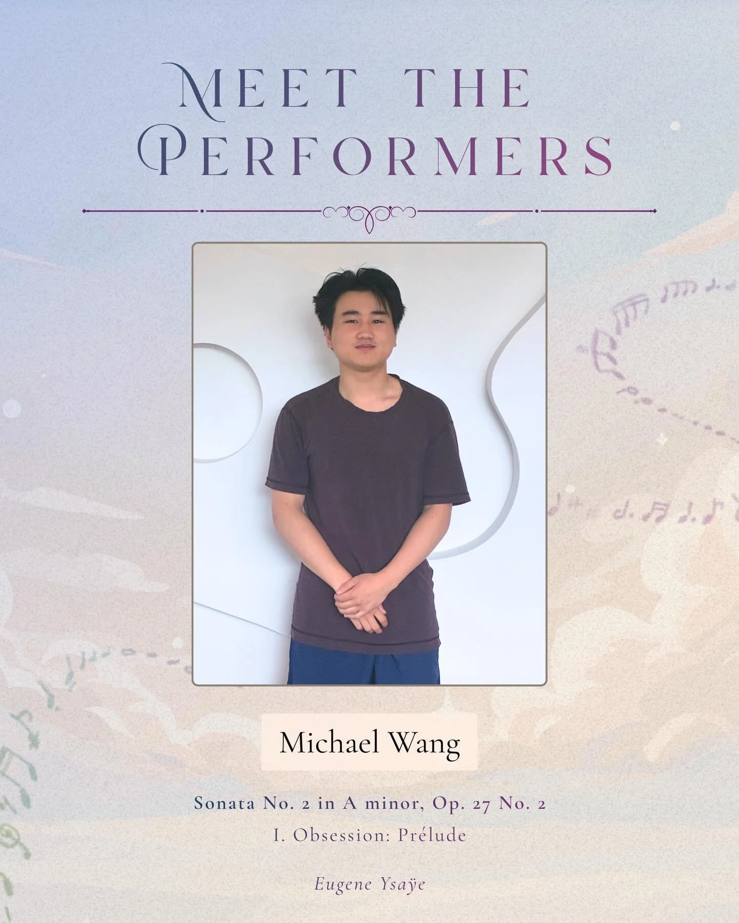 PERFORMER REVEAL #11 💫

Meet Michael, who somehow accidentally stumbled into MMO as a random jaffy and has now found himself at chamber concert 🎻🌙

Fueled by a (slight) obsession with Ysaye&rsquo;s Second Sonata, first movement, and perhaps too ma