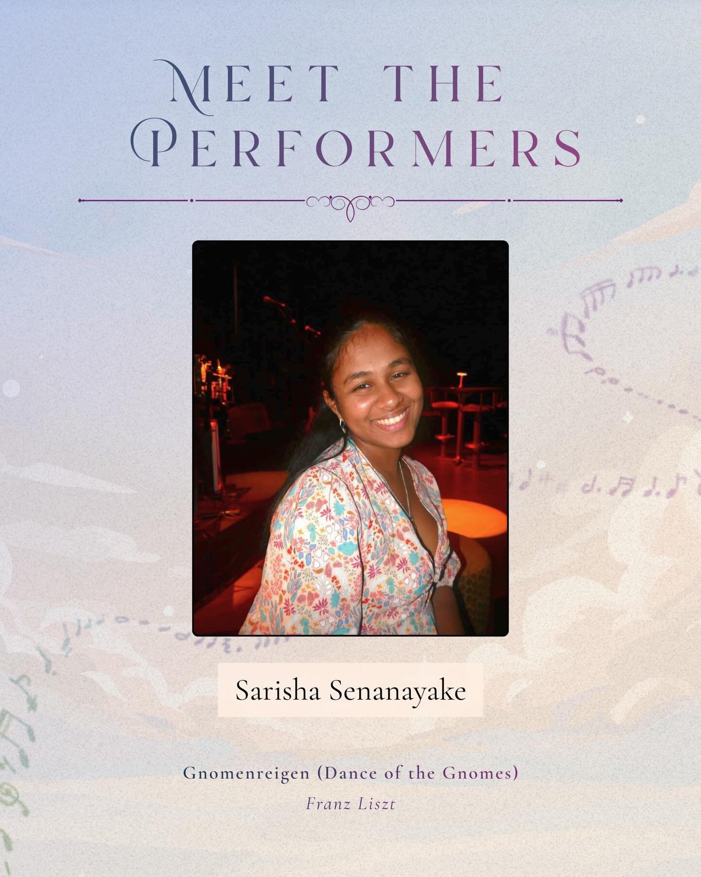 PERFORMER REVEAL #13 💫

Meet Sarisha, a third-year med student and multi-talented musician with a lifelong love for music 🙌

With experience spanning solo performance and orchestral stages, she&rsquo;s ready to bring Liszt to life on April 19th 🎹✨