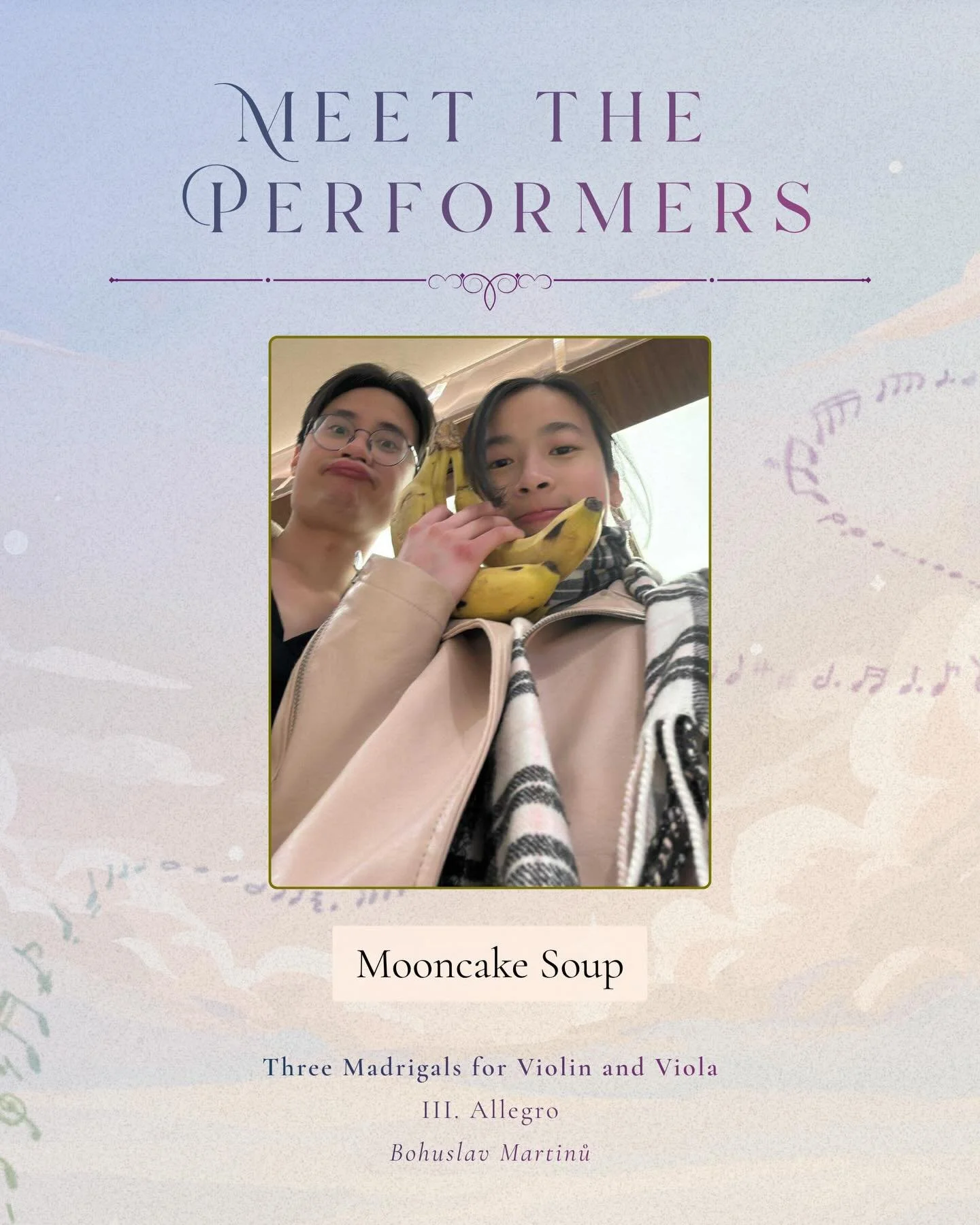 PERFORMER REVEAL #14 💫

Meet Anne and Josh, a duo who somehow keep finding their way back to music 🎶 throughout med school 🩺

This year, they&rsquo;ll be taking on Martinů&rsquo;s Third Madrigal with violin and viola 😱

+if you come watch them on