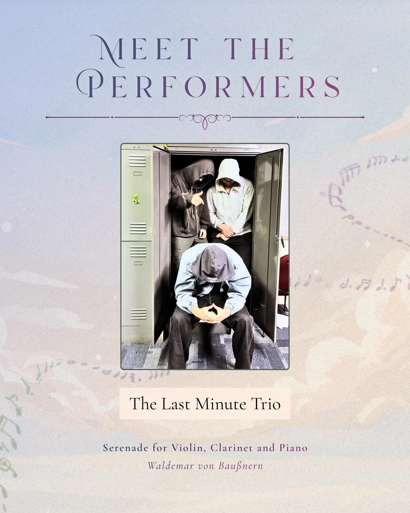 PERFORMER REVEAL #20 💫

Meet The Last Minute Trio, three Year 2 musicians with a flexible approach to time management ⏳

After last year&rsquo;s debut, which involved a healthy mix of optimism and last-minute problem solving, they&rsquo;re back to s