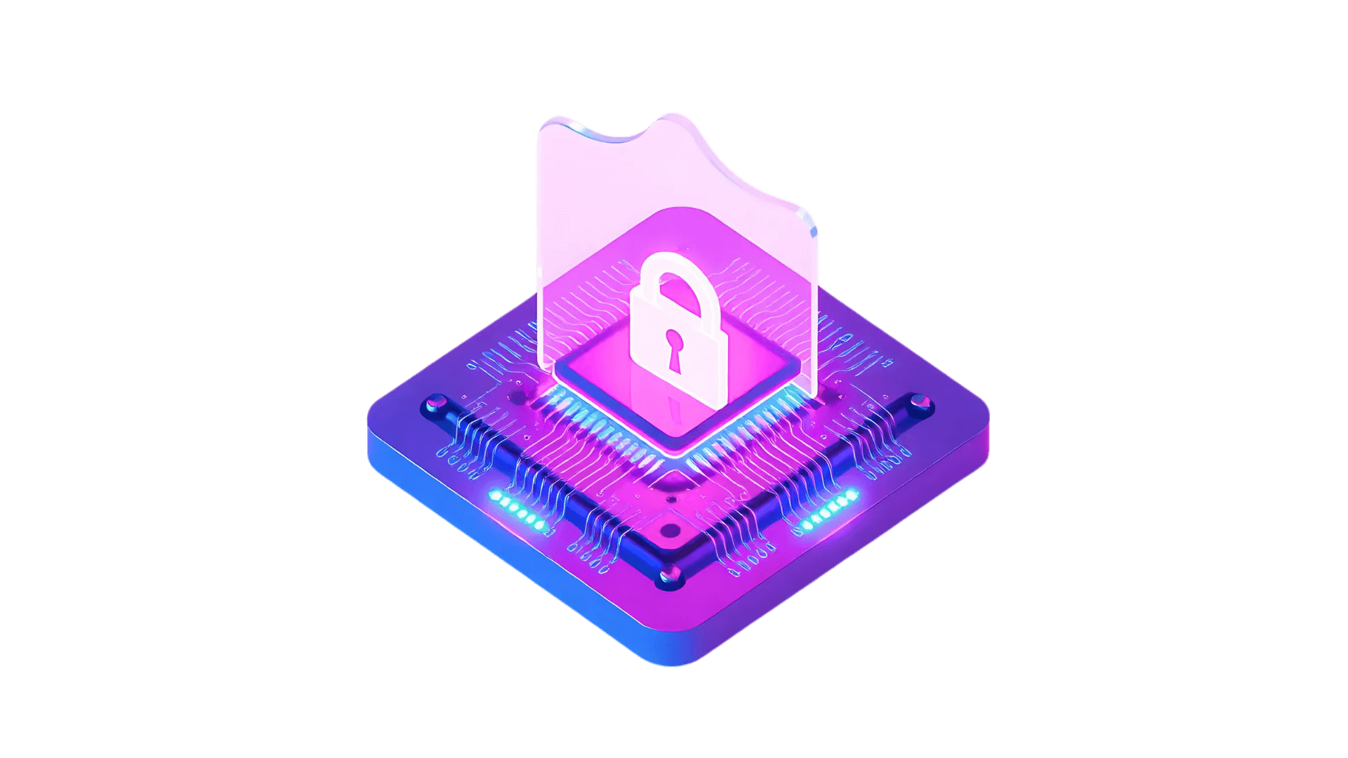 Illustration of a microchip featuring a digital shield with a lock, symbolizing robust security and reliability in advanced system design