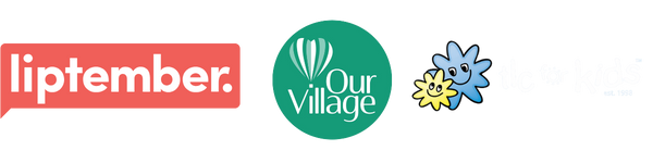 Logo for Liptember campaign by Our Village featuring colorful flowers and playful font.