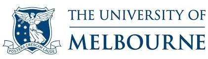 Logo of the University of Melbourne, featuring a shield with a crest and a banner with Latin motto.