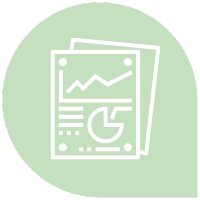 Two sheets of business reports with graphs and charts on a green background