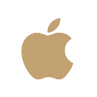 A beige Apple logo on a black background.