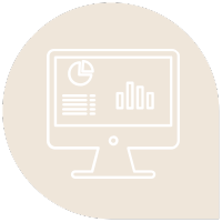 Outline of a computer monitor displaying infographics and charts.