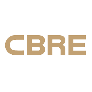 CBRE logo in beige text on a white background.