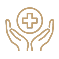 Icon of two hands holding a circle with a medical cross inside