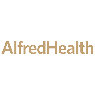 AlfredHealth logo with black shield and beige text