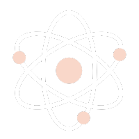 Graphic of an atom with a nucleus and orbiting electrons on a black background.