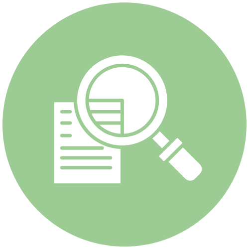 Icon of a magnifying glass over a document, symbolizing search or investigation.