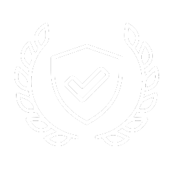 A shield with a checkmark inside, surrounded by a laurel wreath, symbolizing security or protection.