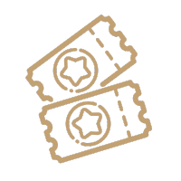 Illustration of two overlapping tickets with star icons and dashed borders.