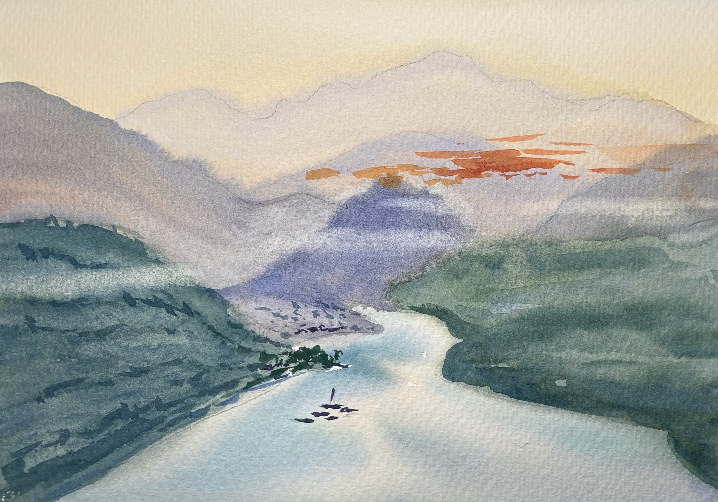 Mountain lake in the mist.