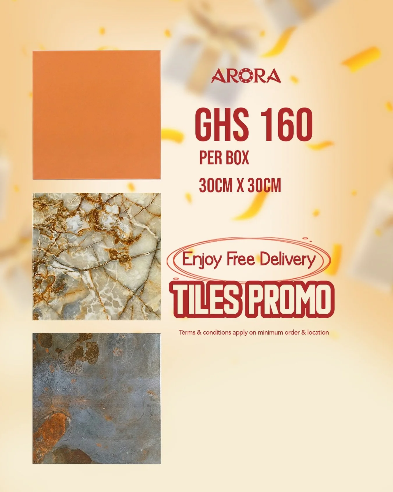 Get quality tiles at GHS 160 per box➕ FREE DELIVERY

📍JVRJ +32Q, Spintex Road, Accra - Ghana
📞+233 54 010 0766

#Arorasupplies #Arora #blackfriday #homeinspiration #tilesGhana