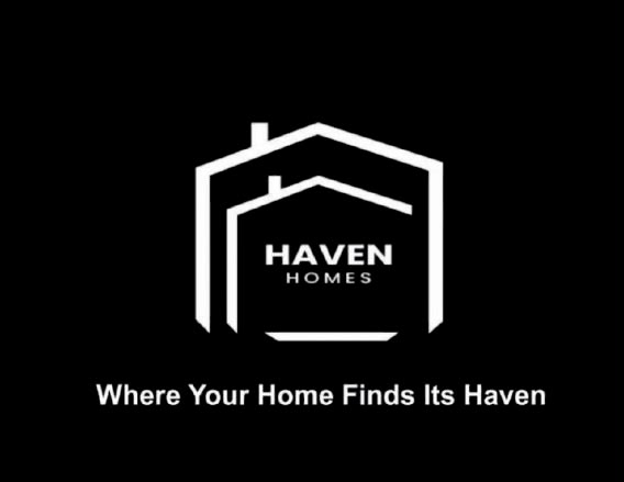 Logo for Haven Homes featuring a house outline with the slogan 'Where Your Home Finds Its Haven'.