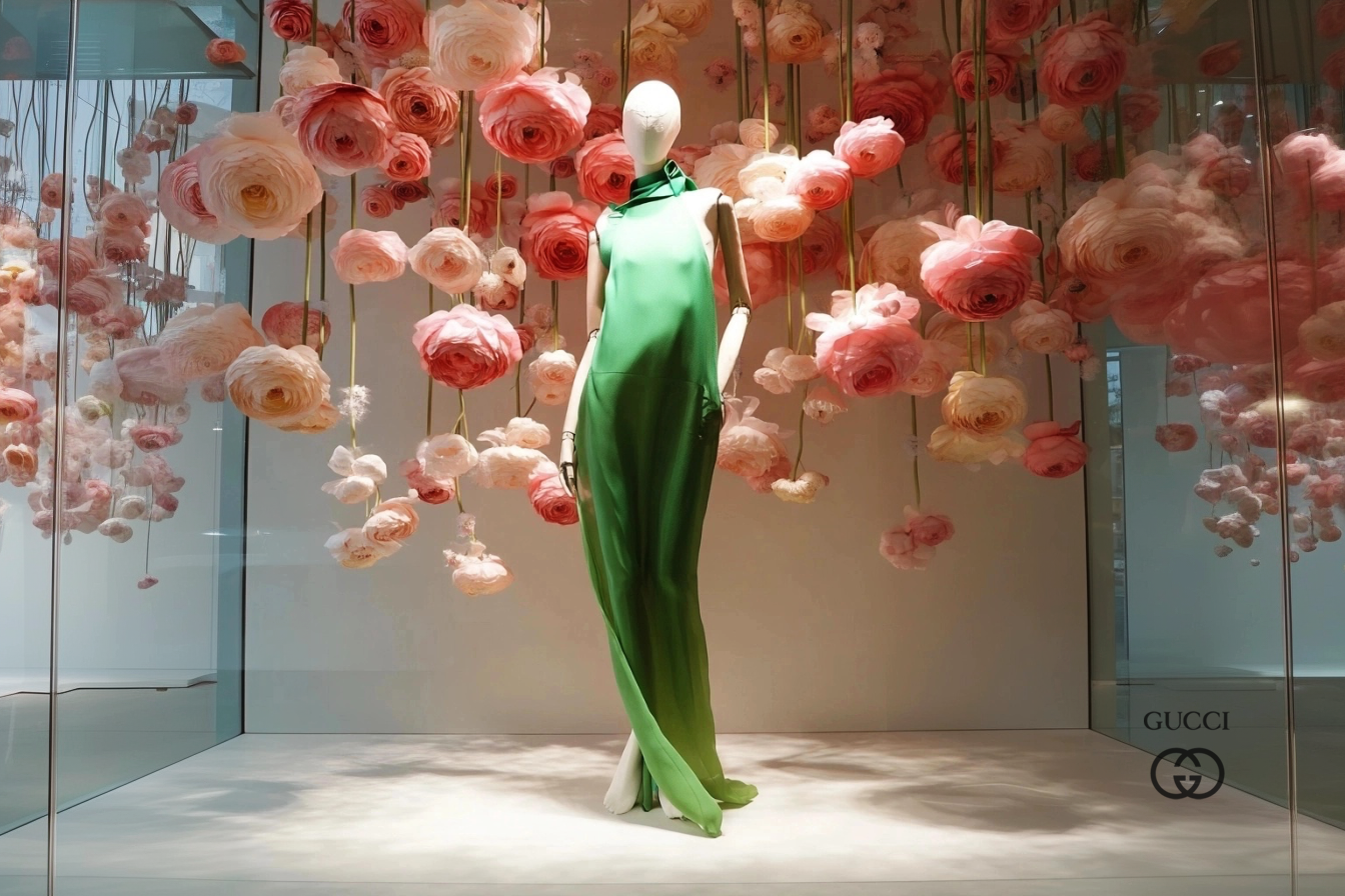 Swisscollab._Visual Merchandising Design_GucciGreen_DressFlower_Display_.png