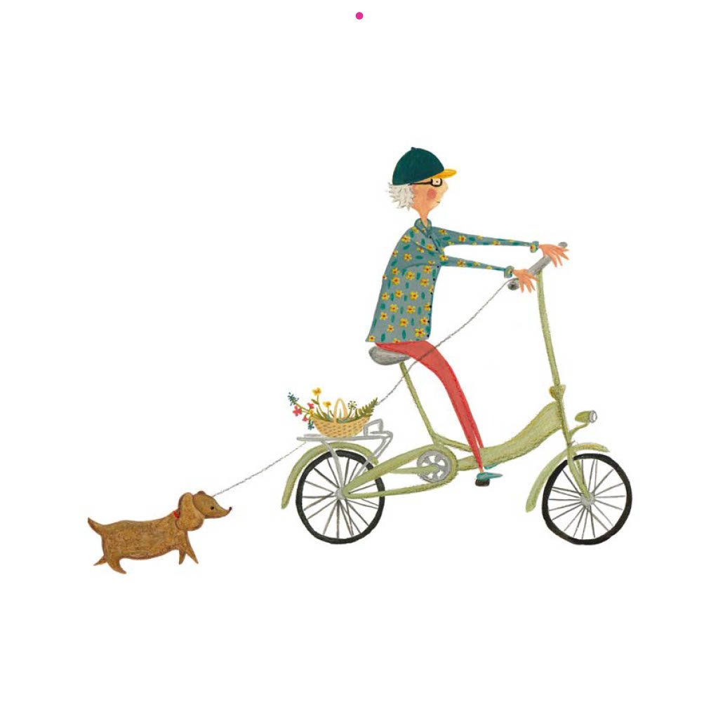 'Lady On A Bike' gouache painting
