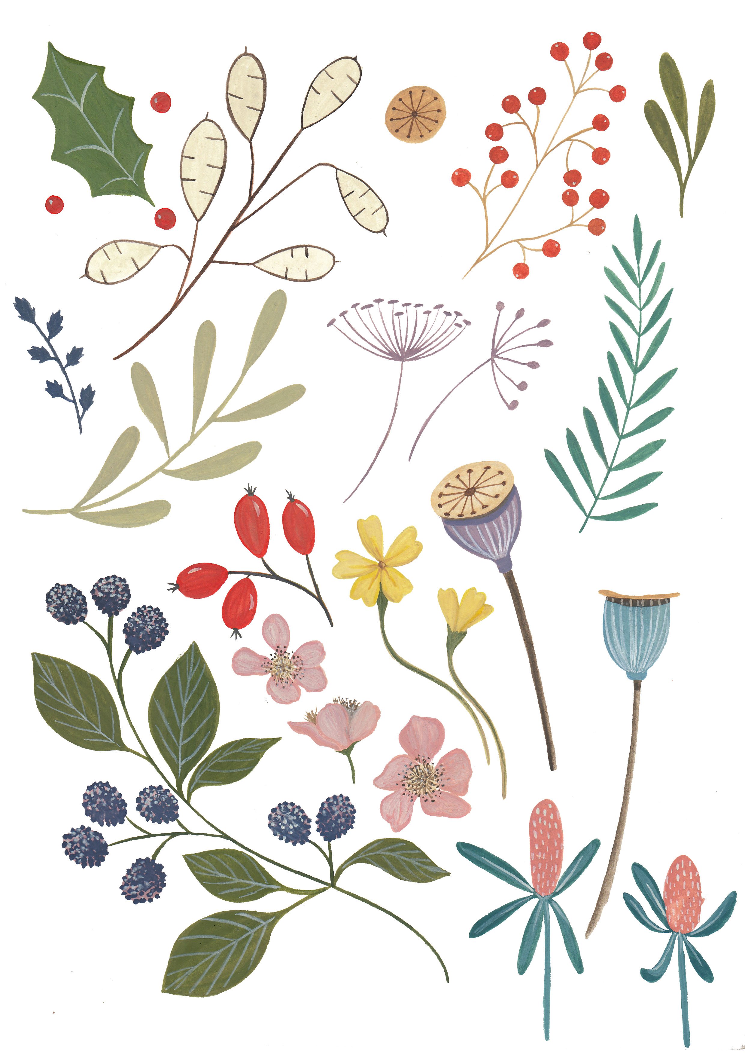 'Hedgerow Study' gouache painting
