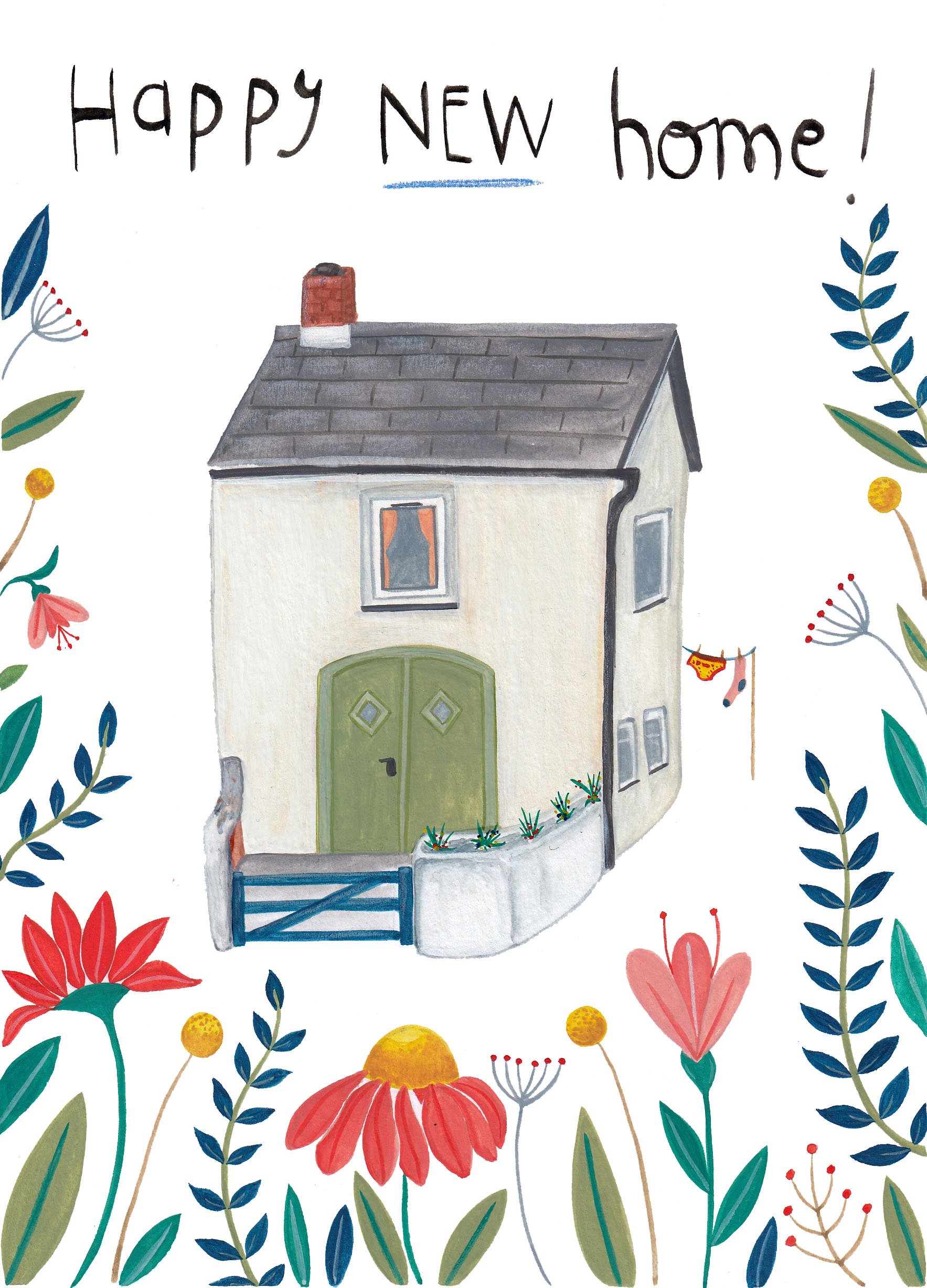 'Happy New Home' gouache paintings designed as an illustration