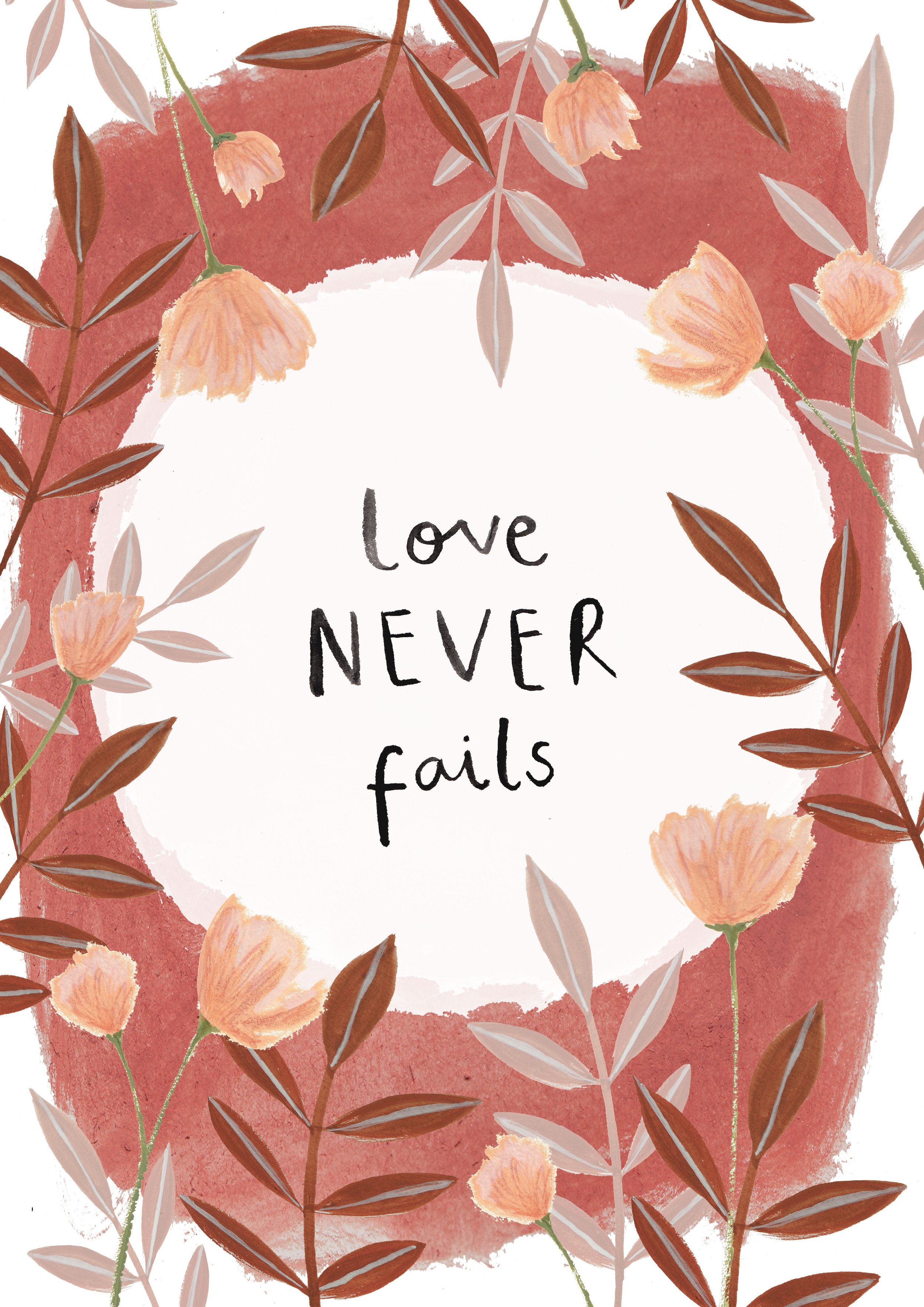 'Love Never Fails' gouache paintings designed as an illustration