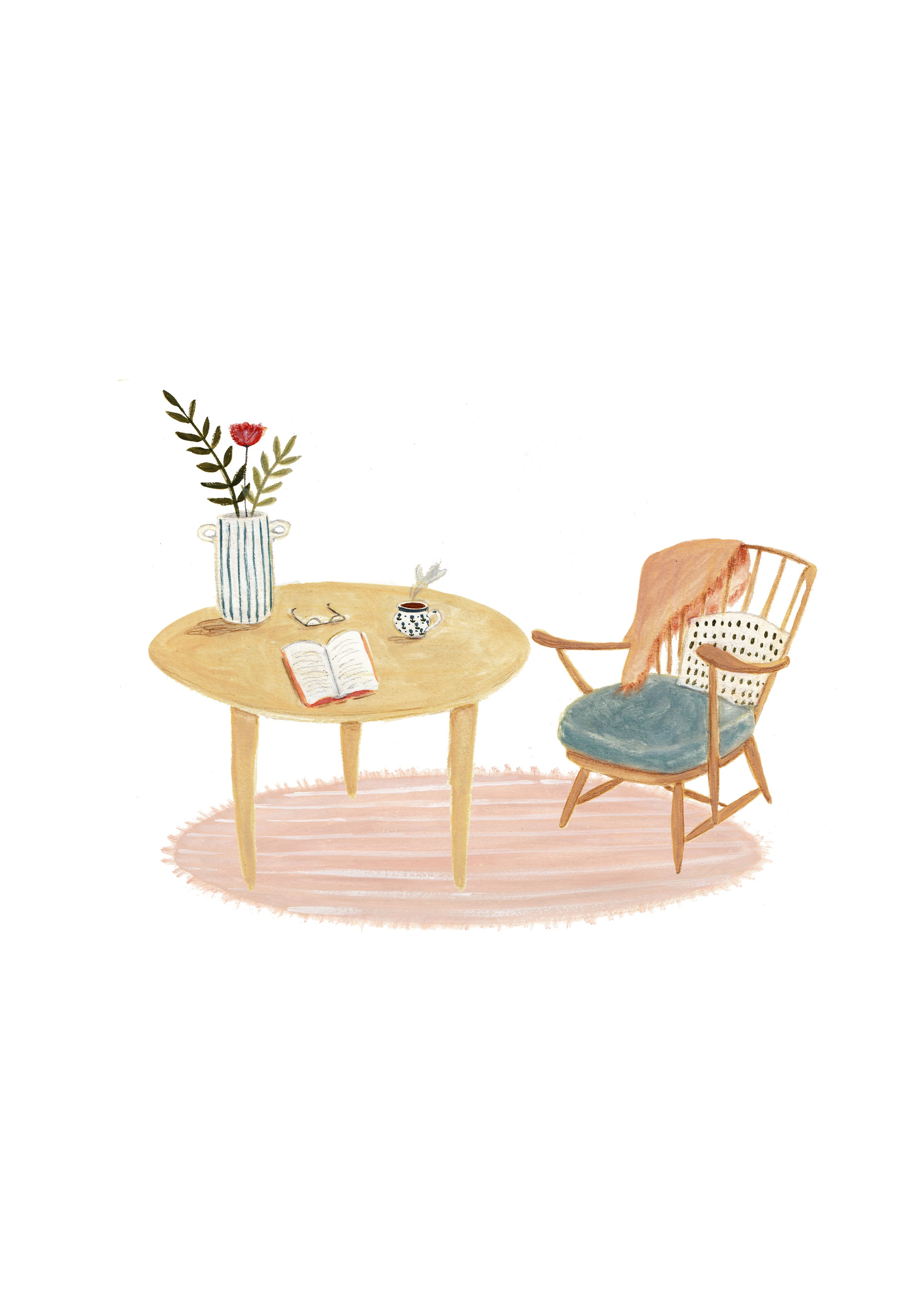 'Home Comforts' gouache paintings designed as an illustration
