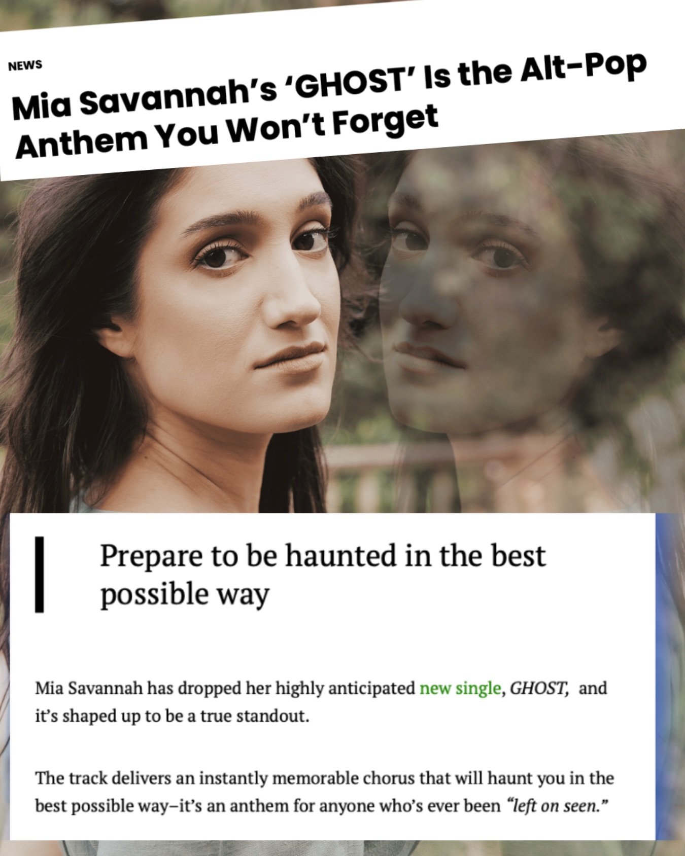 Today is the day we celebrate the the official release of #GHOST by @mia.savannah.music - a haunting pop banger about the sinking feeling of being &ldquo;left on seen&rdquo; .

Thanks to @happymagtv for the feature review and the inclusion on #newmus