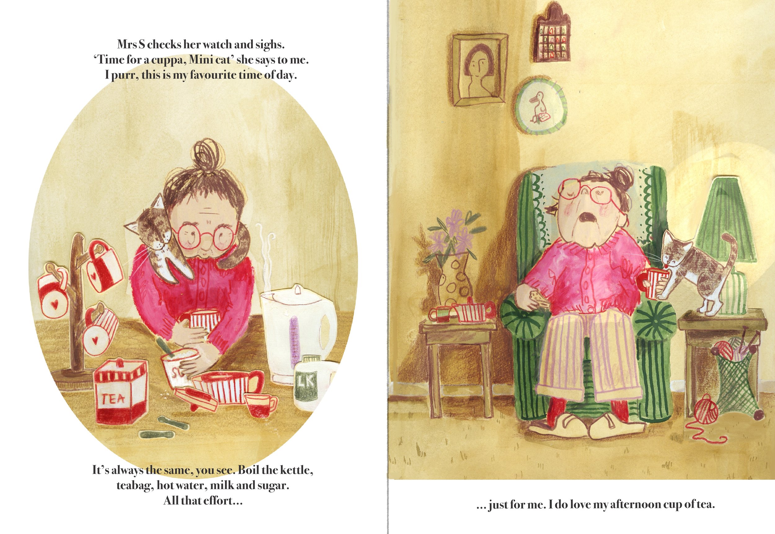 My entry for the Post Waves Illustration Prize ‘Time for Tea’. A story of Mrs S and her tea stealing Cat, Minnie.