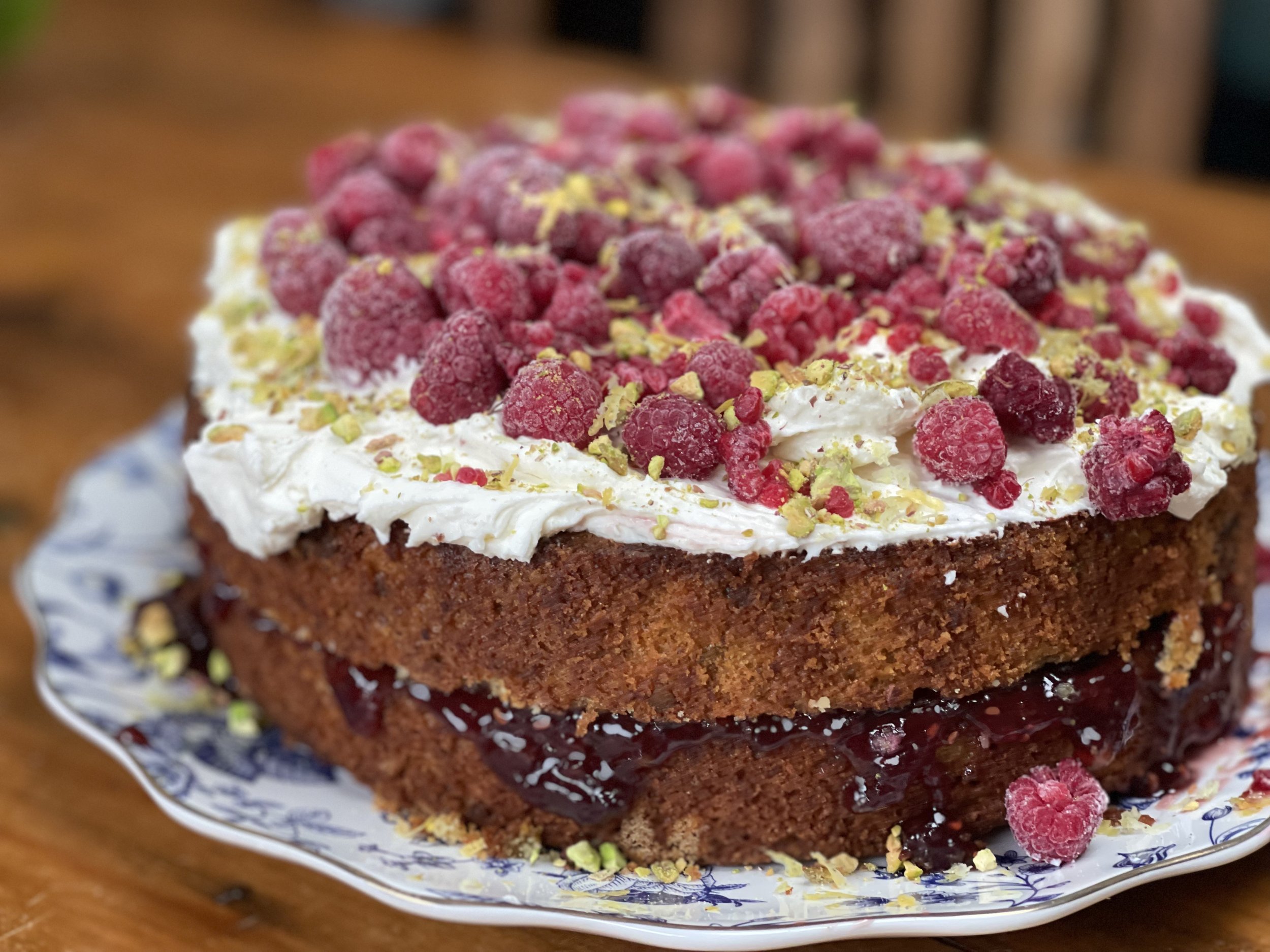 Raspberry Lemon Pistachio Cake