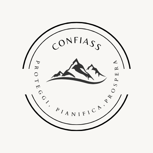 Logo con montagne stilizzate e scritte 'ConfiaSS' in alto, e 'Proteggi, Pianifica, ProspEra' lungo il cerchio intorno.